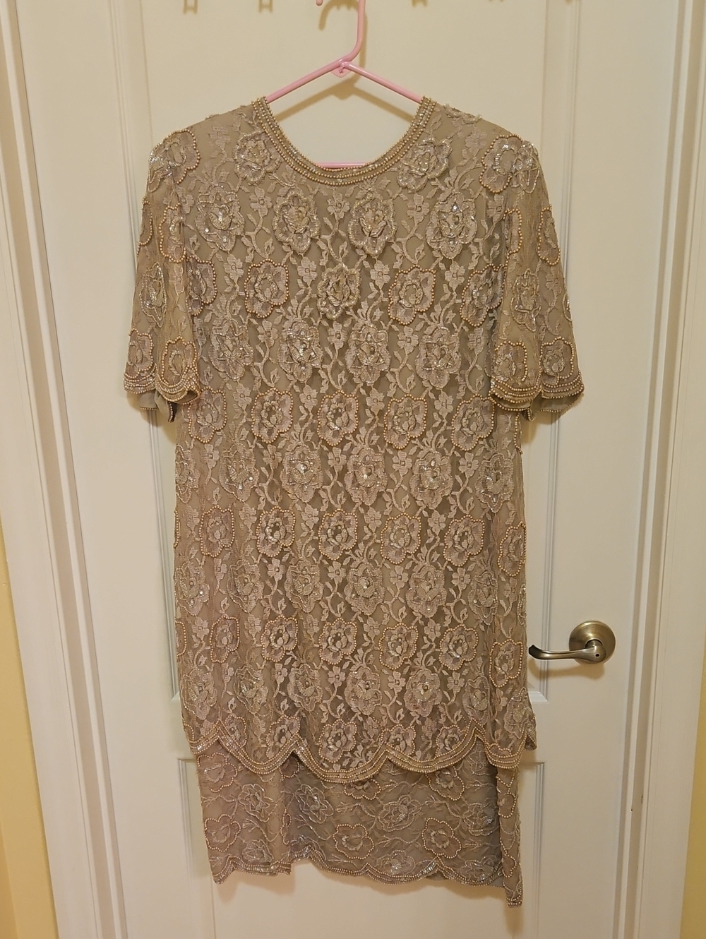 Brilliante By JA Beaded Formal Dress Size 1X Vintage Tan Gold Beads Sequins